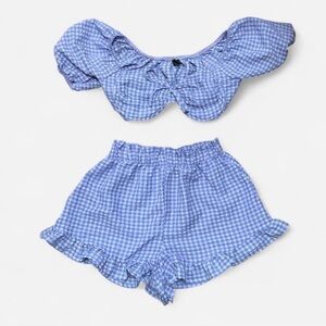 Wild Fable Lavender gingham print puff sleeve top and bloomer shorts